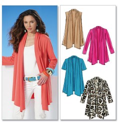 6084 McCalls 1 Hour Cascading Shawl Collar Shaped Cardigan Sleeves or Not Pattern Lg-XXL Uncut